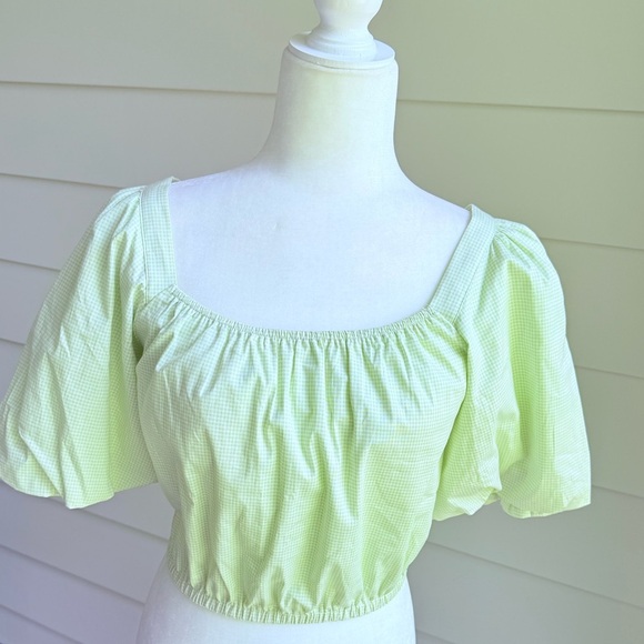Copper Key Gingham Green Cropped Top with Puff Sleeves Size Small - Picture 7 of 11